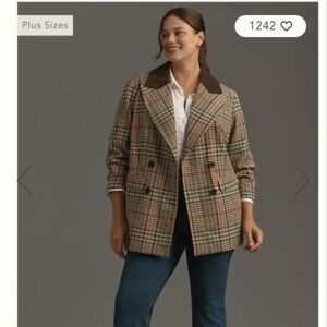 Avec Les Filles Brown & Green Plaid Double-Breasted Blazer